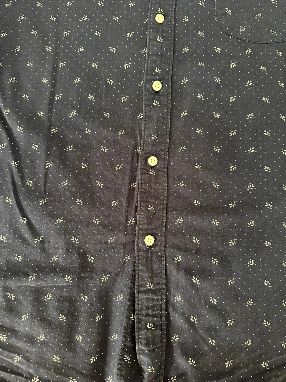 J. Crew Navy Men’s Cotton Button-Down with Small White Leaf & Dot Print